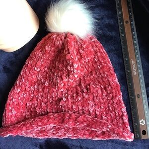 Stylish Chilled Light Blue and White Colored Knit Chenille Beanie w Pom Pom